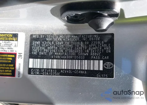 2009 Toyota Camry Le from USA, damaged, VIN 4T4BE46KX9R105033